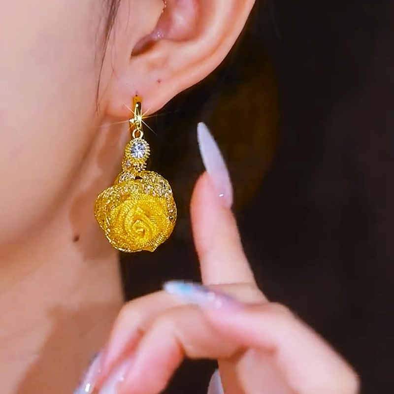 玫瑰花耳环女轻奢时尚高级感爆款网状耳扣新款气质小众耳饰潮饰品|undefined