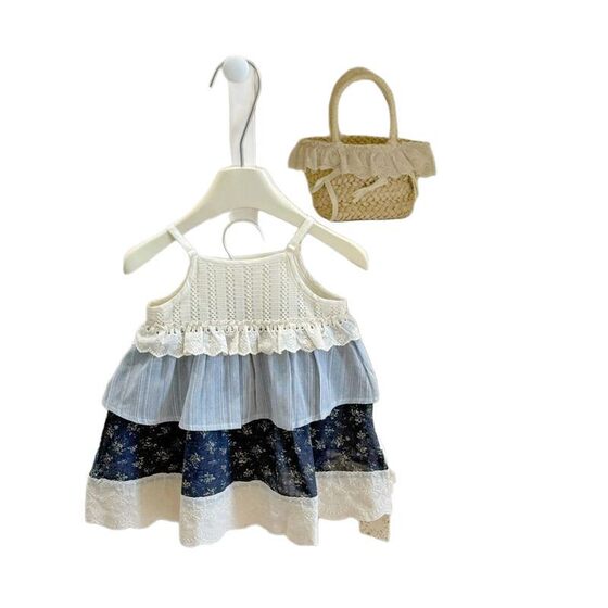 Lime Children's Wear Girls Summer Western Style Floral Sling Stitching Summer New Princess Dress dress Stitching Dress Trendy