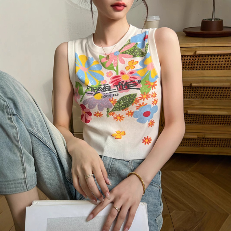 American Graffiti Sleeveless Vest 2025 Summer Plus Size Women's Clothing for Fat mm Slimming Look Belly-Covering Outer Wear Chic Suspenders