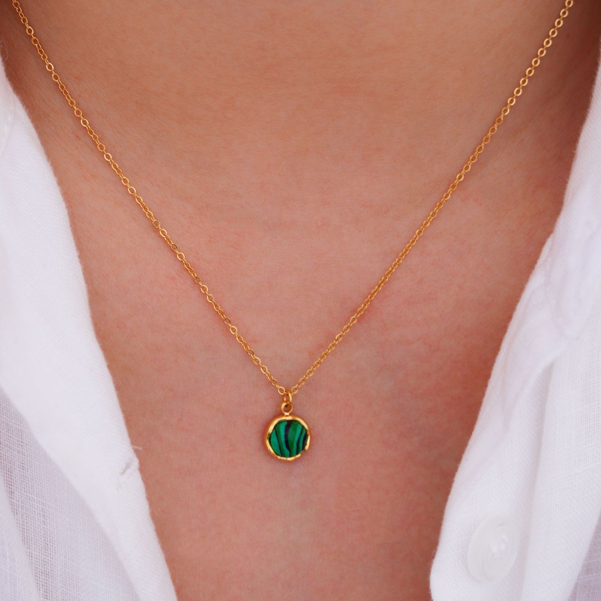 cable chain Chain Type Elegant Simple Style Geometric Natural Stone Titanium Steel Cable Chain Pendant Necklace In Bulk