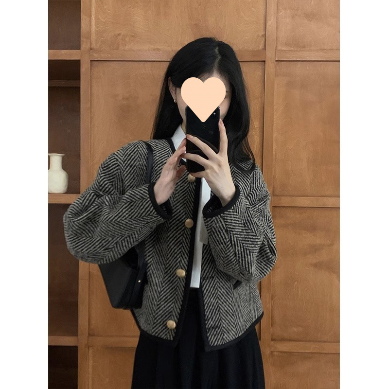 法式复古小香风外套女春秋款高级感短款夹克开衫上衣秋冬|undefined