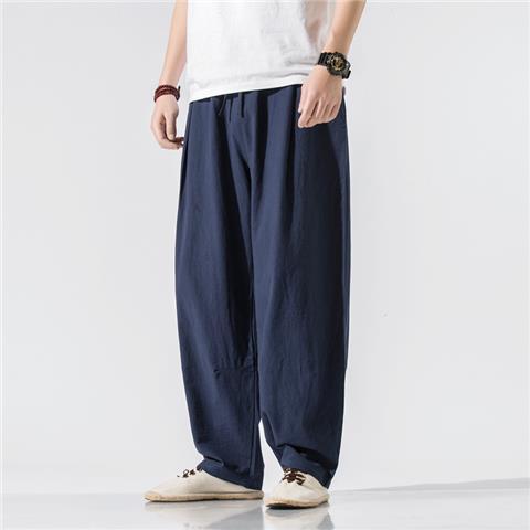 Pantalones de lino, pantalones de hombre, estilo chino, estilo fino de verano, algodón suelto, lino, pantalones harem de pierna ancha, pantalones casuales de hombre