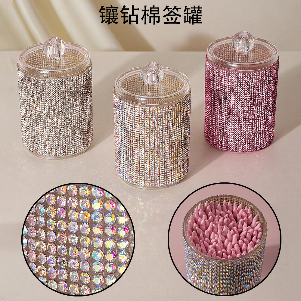 High-Looking New Diamond-Encrusted Cotton Swab Jar Storage Box Home Creative Kitchen Refrigerator with Lid and Diamond Storage Box