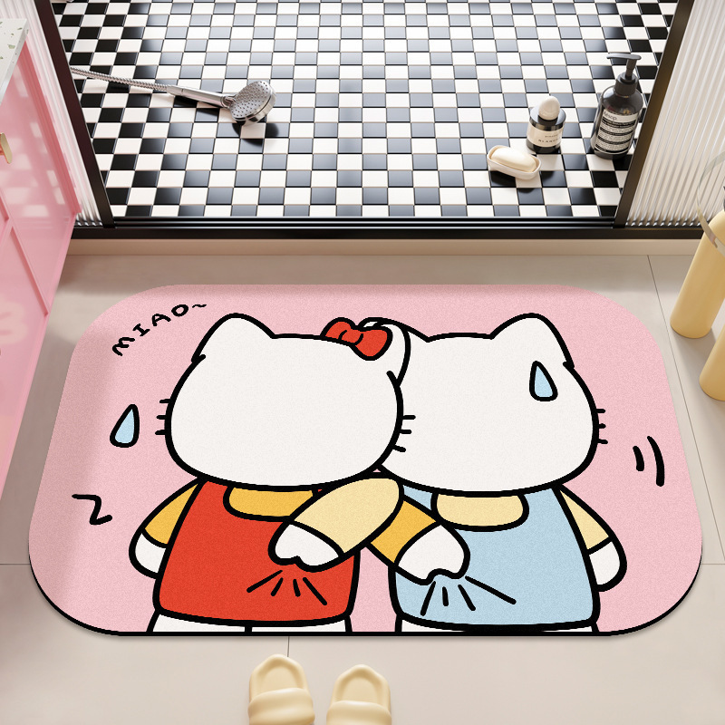 可爱HelloKitty硅藻泥吸水地垫家用卫生间洗漱台防滑易打理门垫|undefined