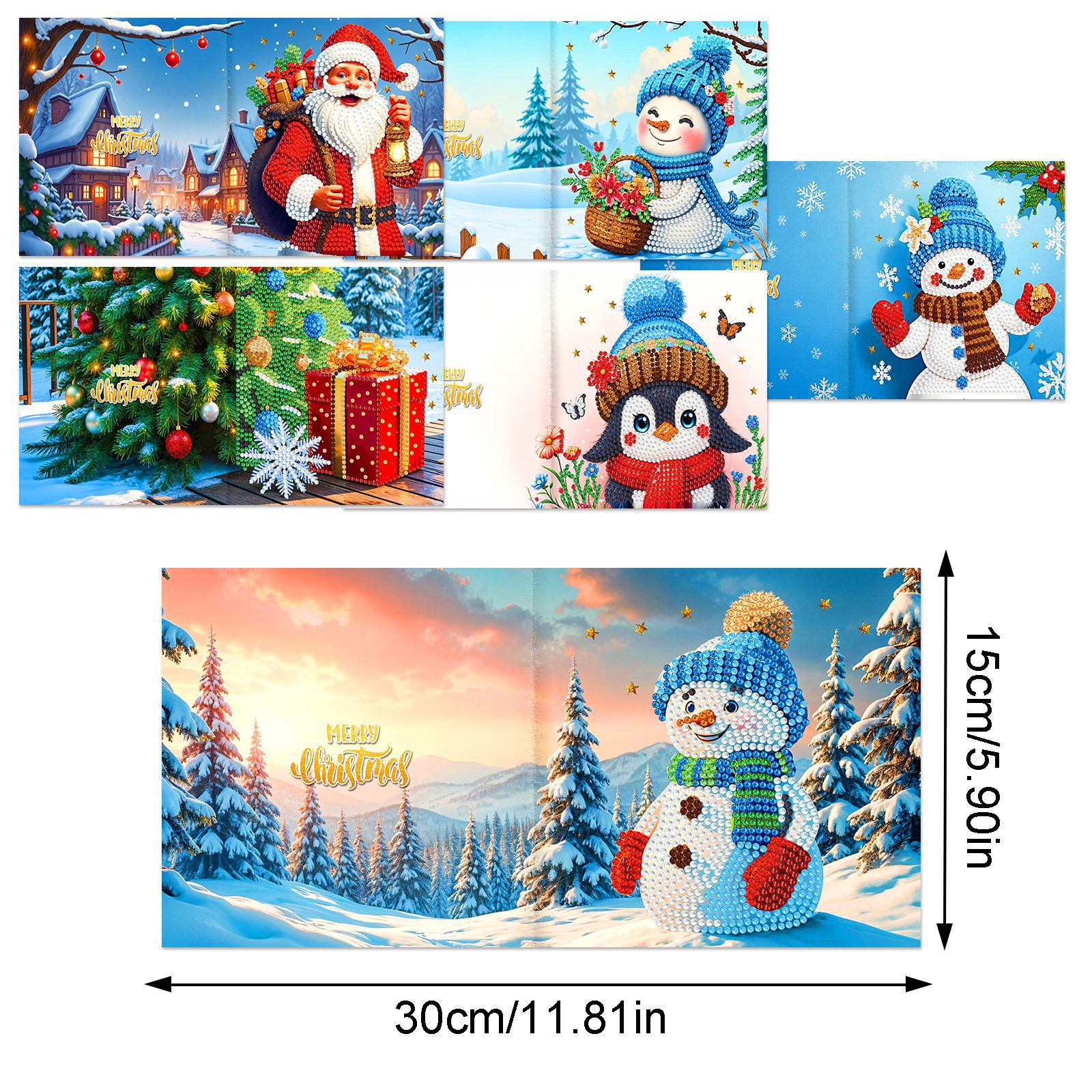 Explosiones transfronterizas de Navidad multiserie de tarjetas de felicitación puntuales hechas a mano 9 conjuntos de sobre de diamante 6 conjuntos de dibujos animados