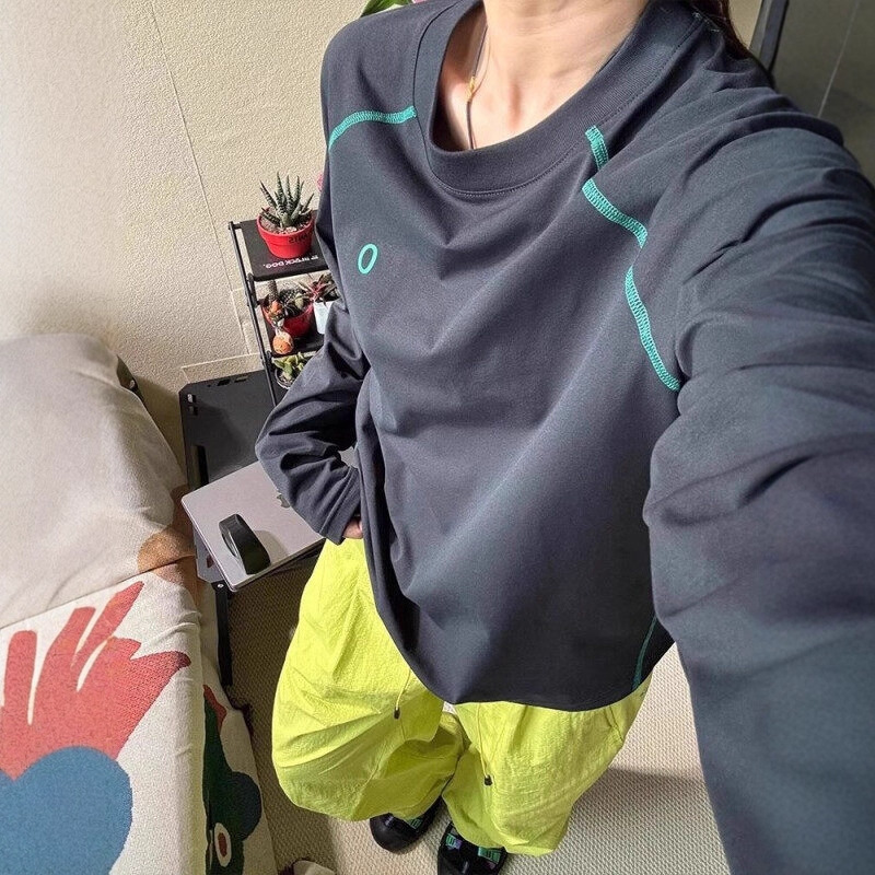 冰蓝色速干防晒长袖t恤男女夏季薄款撞色插肩袖户外运动骑行上衣|undefined
