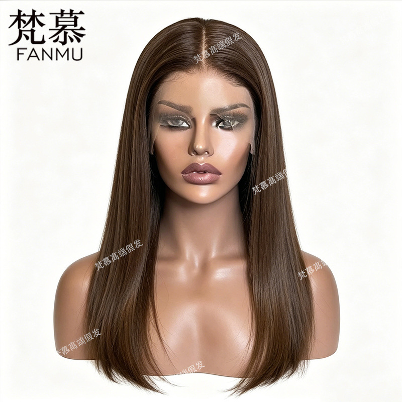 4 # Chocolate Brown Straight Lace Wig with Pre-Plucked Hairline, Free Parting, Realistic and Seamless 4 # Chocolate Brown Straight Lace Wig with Pre-Plucked Hairline, Free Parting, Realistic and Seamless