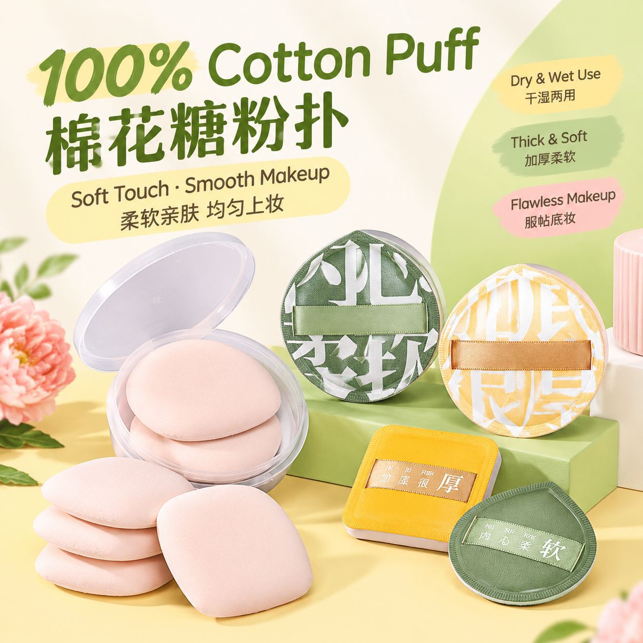 100 Cotton Candy Powder Puffs XL Dry and Wet Dual-Use Makeup Artist Special Water Drop-Shaped Powder Puff Liquid Foundation Application Tool