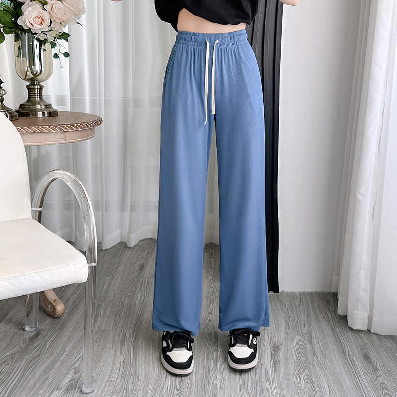 春夏の新作ストレートワイドレッグパンツ、女性用ドレープパンツ、薄手、ハイウエスト、ゆったり、巾着、多用途で快適|undefined