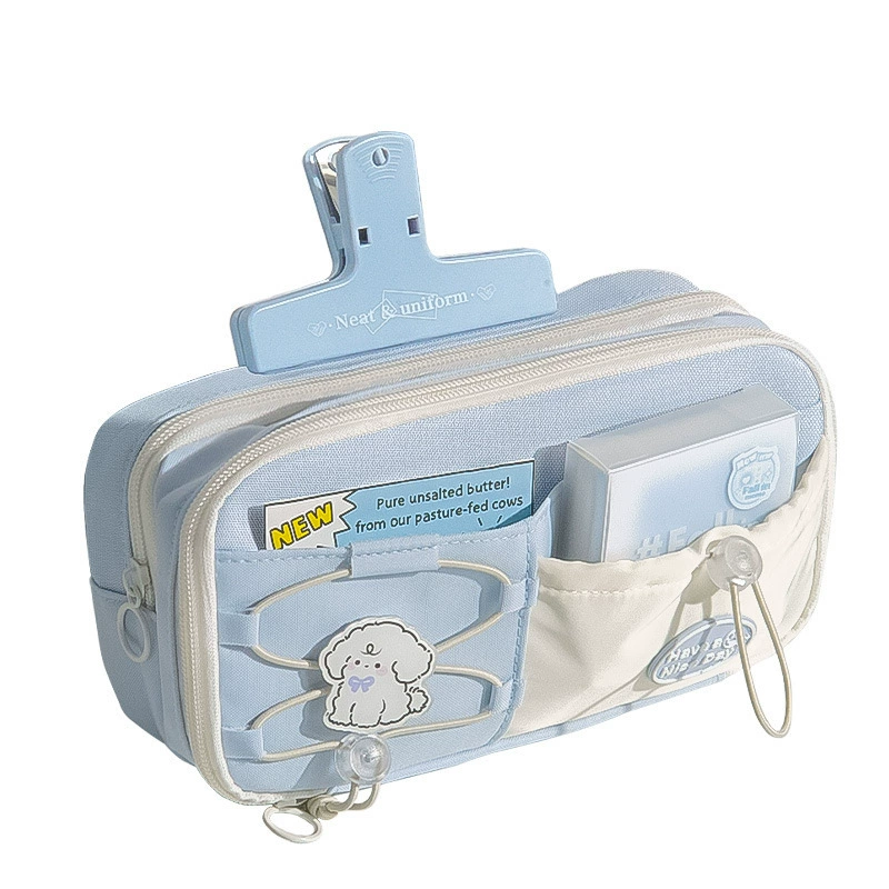 Capacious cute high quality multilayer pencil case for students, drawstring