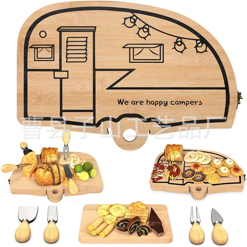 Nuevo plato de queso plegable de bambú y madera acampando creativo tablero de queso con cubiertos tablero de corte conveniente para llevar tablero de corte de verduras