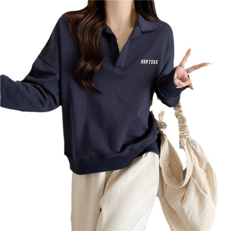 Estilo americano retro POLO collar suéter de manga larga para mujer primavera y otoño Delgado 2022 Nuevo estilo coreano suelto abrigo superior a juego image 6