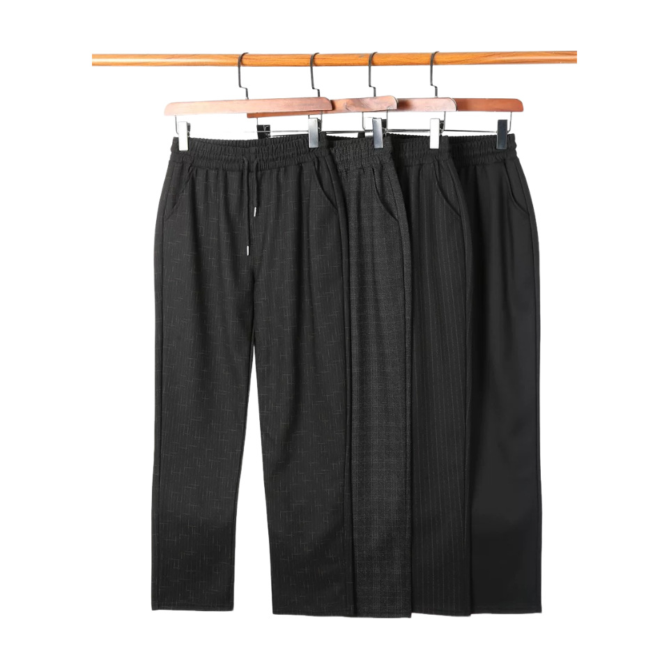 Middle-Aged and Elderly Women's Pants, Spring and Autumn, Loose Fit, Plus Size, Mom Style, Plaid Pants, Striped High-Waisted Elastic Pants, Straight-Leg, Elastic Waist