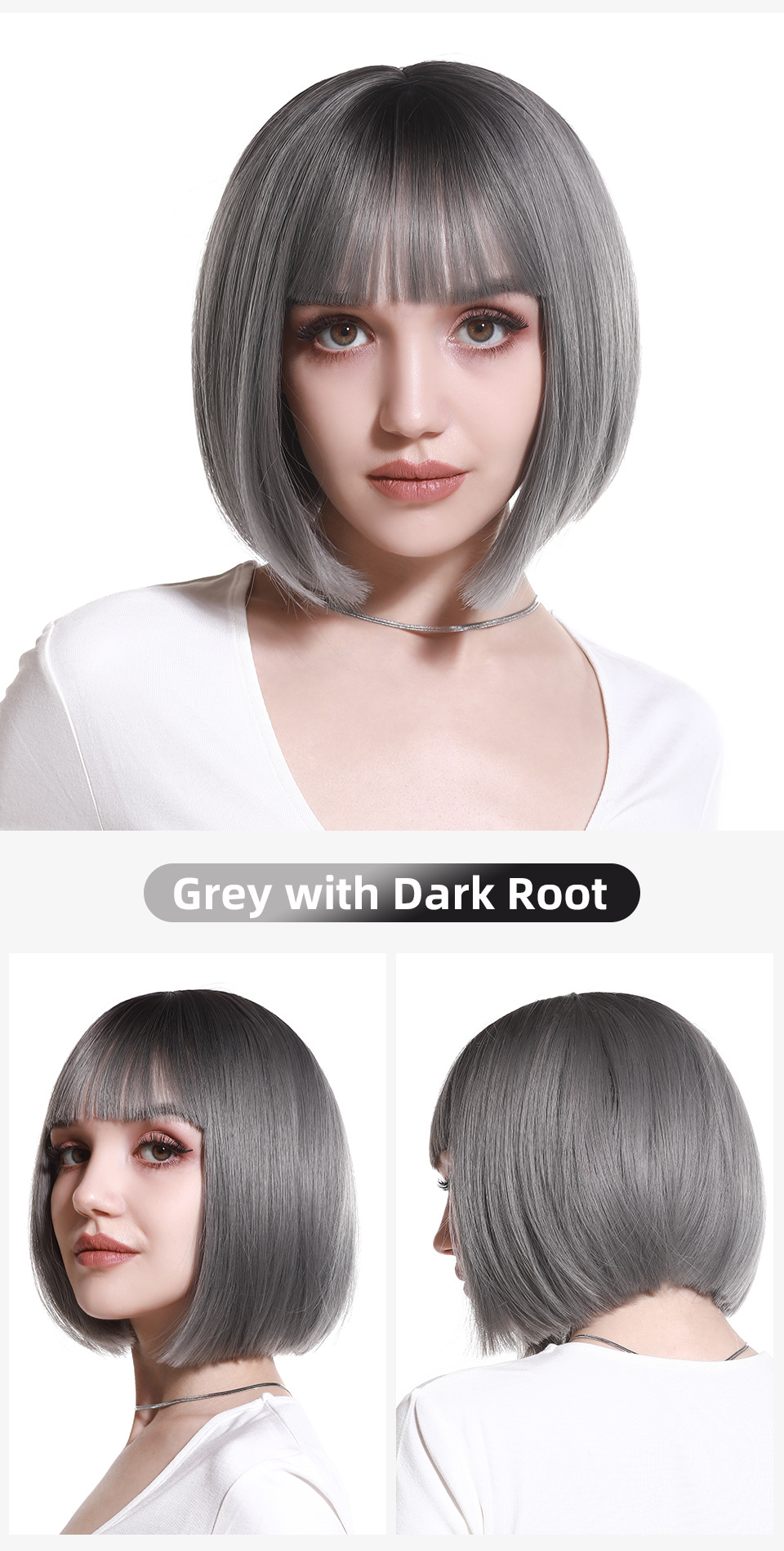 Women's Simple Style Multicolor Casual High Temperature Wire Bangs Short Straight Hair Wig Net display picture 4
