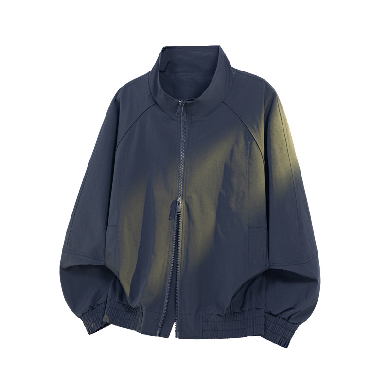 Bomber Cleanfit destrutturato con colletto alto da uomo, modello baseball corto in stile americano con spalla strutturata_voghion.com