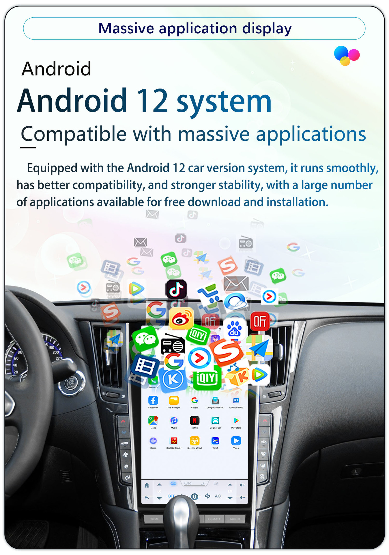 Suitable for 12-19 Infiniti Q50L/Q60/ 13.6inch Android 4g Central Control Car-Mounted Large Vertical Screen Navigation System