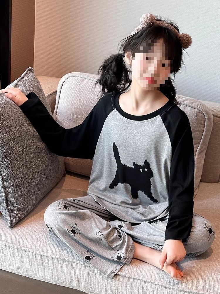 Niños moda pijamas niñas primavera y otoño delgada ropa de hogar de mangas largas ropa de aire acondicionado de niñas dos juegos