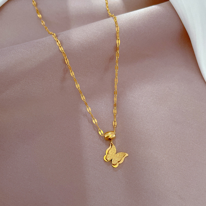 Collana con ciondolo a forma di farfalla da donna, piccola semplice catena delicata, gioielli di tutti i giorni_voghion.com