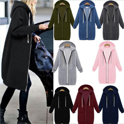 Alibaba.com eBay Amazon Women's 2024 Autumn/Winter Hooded Long-sleeve Mid-length Sweatshirt Fleece Jacket for Europe and America