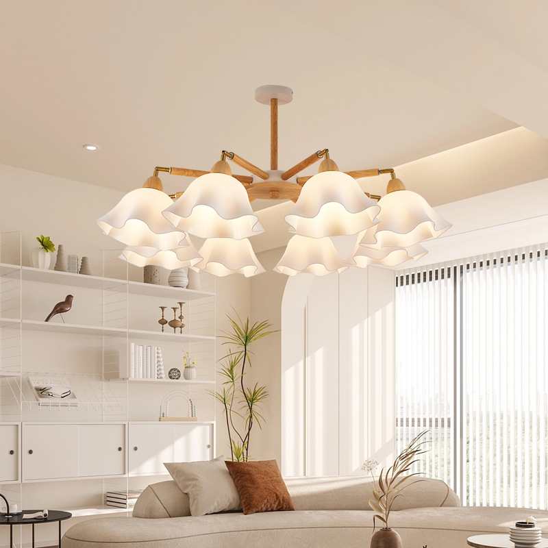 Lámpara de Araña de Estilo Nórdico de Madera de Nogal, Madera de Caucho, Hierro, Arte Acrílico para Salón, Restaurante, Hotel, Sala de Banquetes
