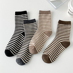 Fall/Winter Striped Socks for Women, Mid-Calf Style—Korean & Japanese Preppy-Style, Sporty, Fashionable, Streetwear, Instagram Trending, Influencer-Approved Design