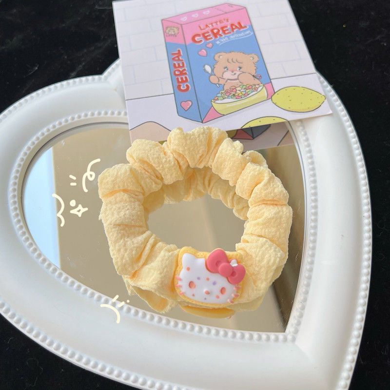 ins奶黄色大肠发圈荷包蛋可爱kt猫甜美少女心简约扎头发头饰|undefined