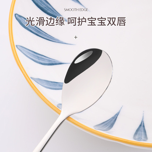Factory direct supply creative ceramic handle 304 stainless steel coffee dessert spoon restaurant hotel mug small spoon