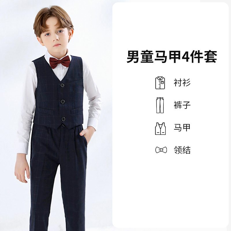 Flor de niño chaleco vestido traje de los niños pequeño traje de estilo británico de piano traje anfitrión