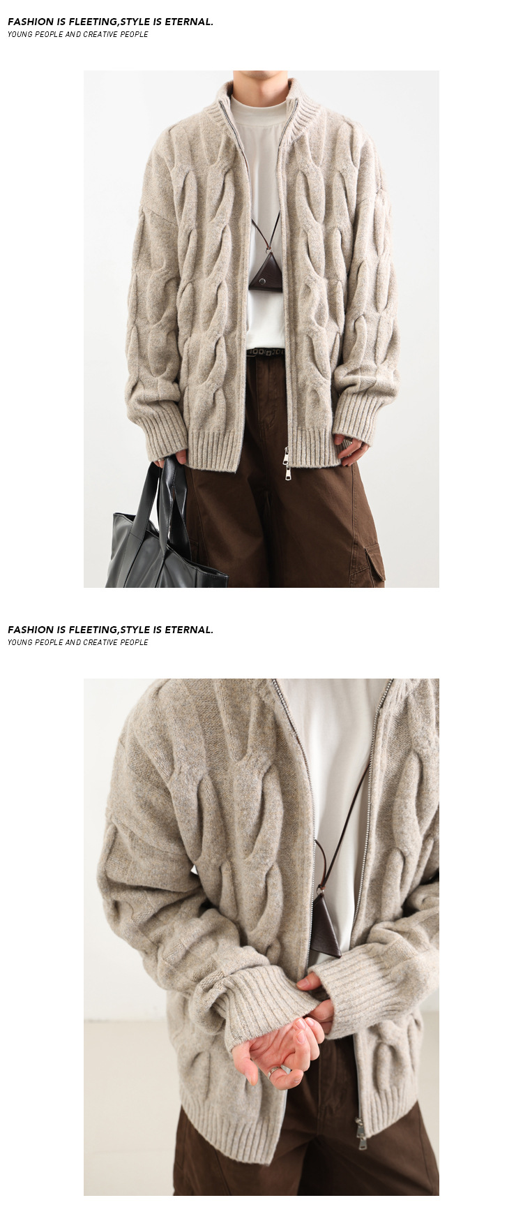 Men's Cable Knit Cardigan Winter Sweater Oversized Style_voghion.com