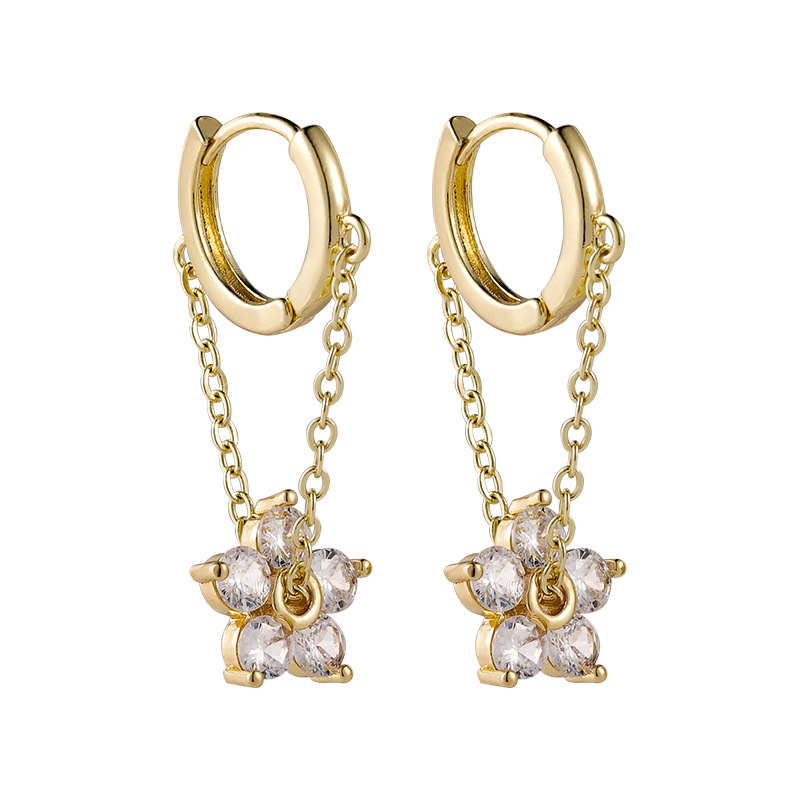 Korean Chain Flower Zircon Earrings display picture 7