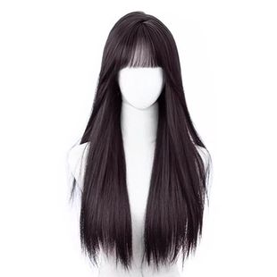 Wig Full Head Cover Women's Imitation Long Straight Hair Cold Heart Same-style First Love Air Bangs Black Long Straight Daily Wig