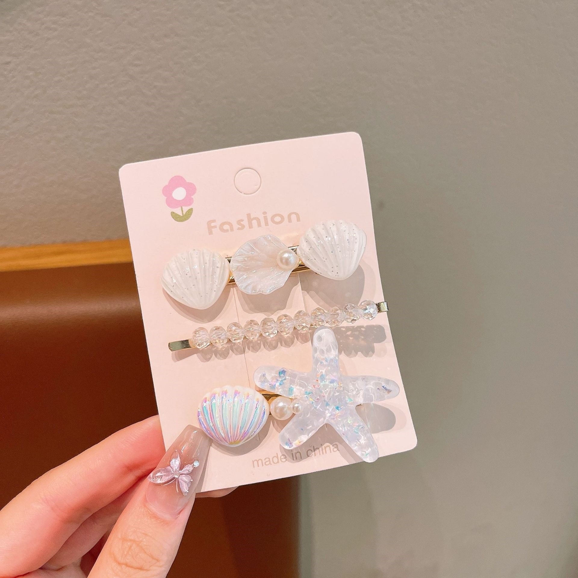 Bonitos pequeños niños frescos clip de pelo conjunto marino viento conchas estrellas perlas tarjetas de pelo princesa niñas al por mayor