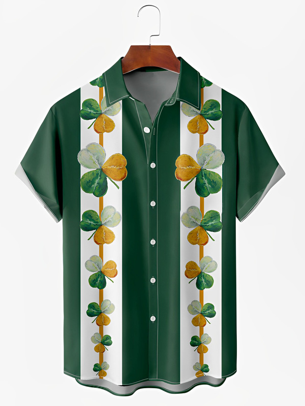 [High-Quality Four-Way Elastic] Amazon European Code Cross-Border Clover Men's Short-Sleeved Shirt 3D Printing Drop Shipping