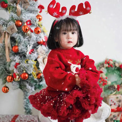 Red New Year greeting suit three-dimensional nose boys and girls Christmas sweater pullover sweater top children's sweater wholesale