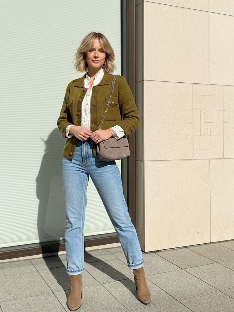 Cardigan de moda de color sólido de hebilla única 2026 Europa y América de moda transfronteriza de mujeres de otoño de manga larga delgada suéter de bolsillo