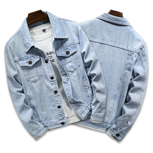 LAZADA New Trendy Men's Jacket Spring and Autumn Light Blue Versatile Korean Version Slim Fit Cool Denim Jacket