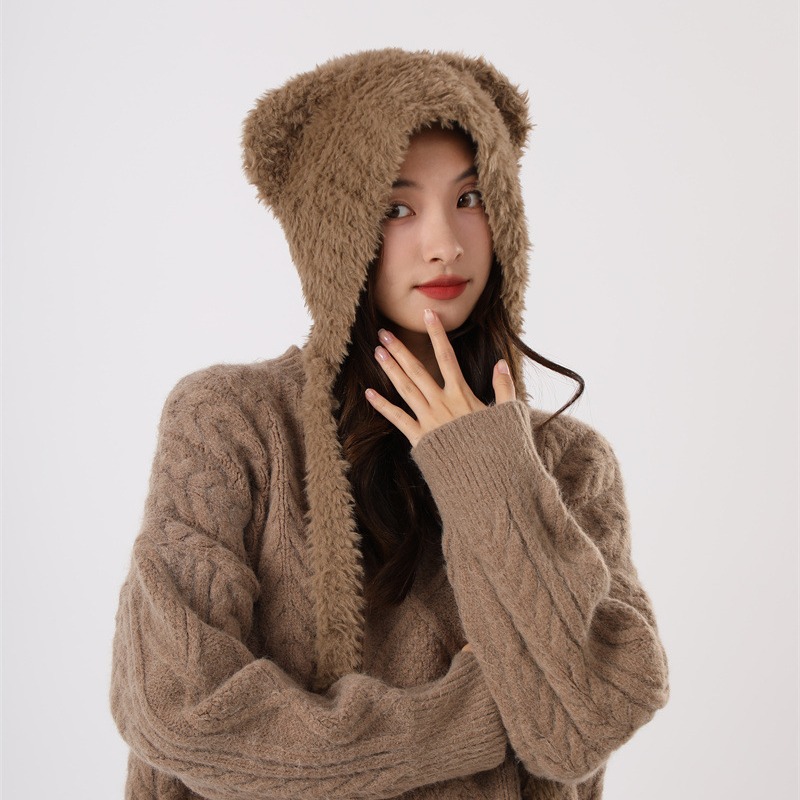 Φθινόπωρο και Χειμώνας Χαριτωμένη Μικρή Αρκούδα Λούτρινη Προστασία Αυτιών για Παιδική Κορεατική Έκδοση Ευέλικτη Ζεστασιά Διπλή Μπάλα Μαλλιών_voghion.com