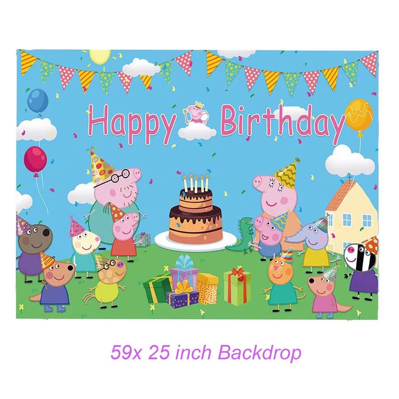 ピンクの豚のテーマの誕生日パーティーの装飾かわいいフラグケーキインサートバルーン背景布パーティー用品|undefined