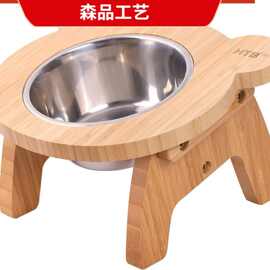 家用木质猫粮碗架15°倾斜狗狗食品水碗架防打翻宠物喂食器喂食架