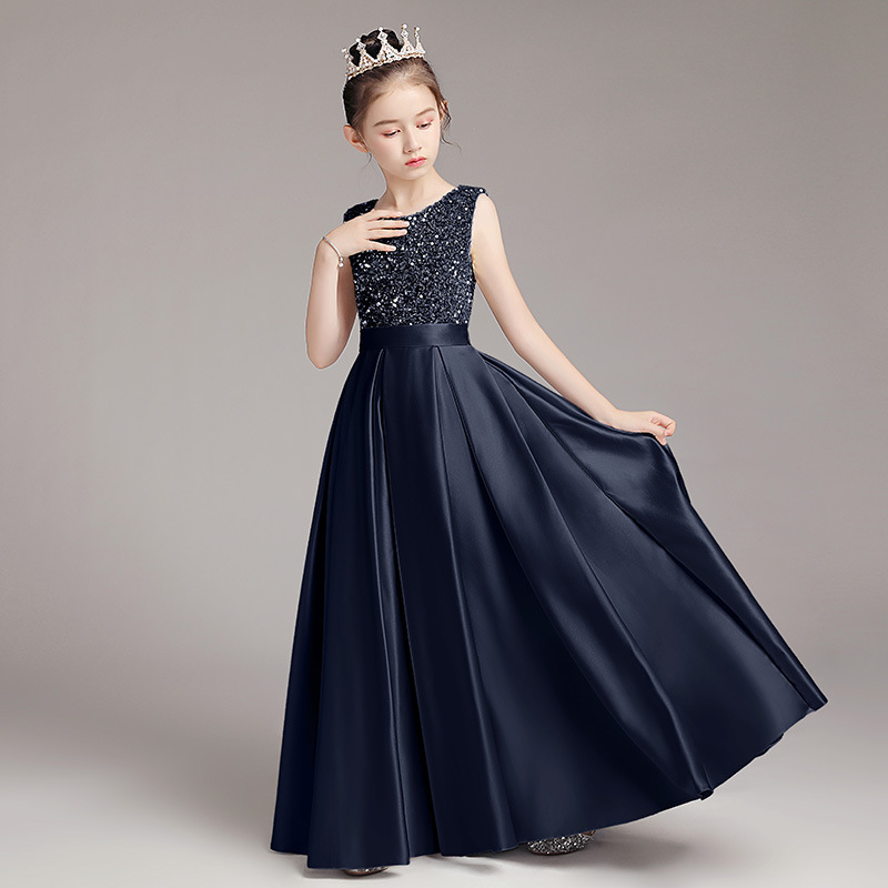 Concurso de piano para niñas vestido de noche traje de princesa vestido infantil anfitrión gris colorido cintura ajustada traje de rendimiento primavera