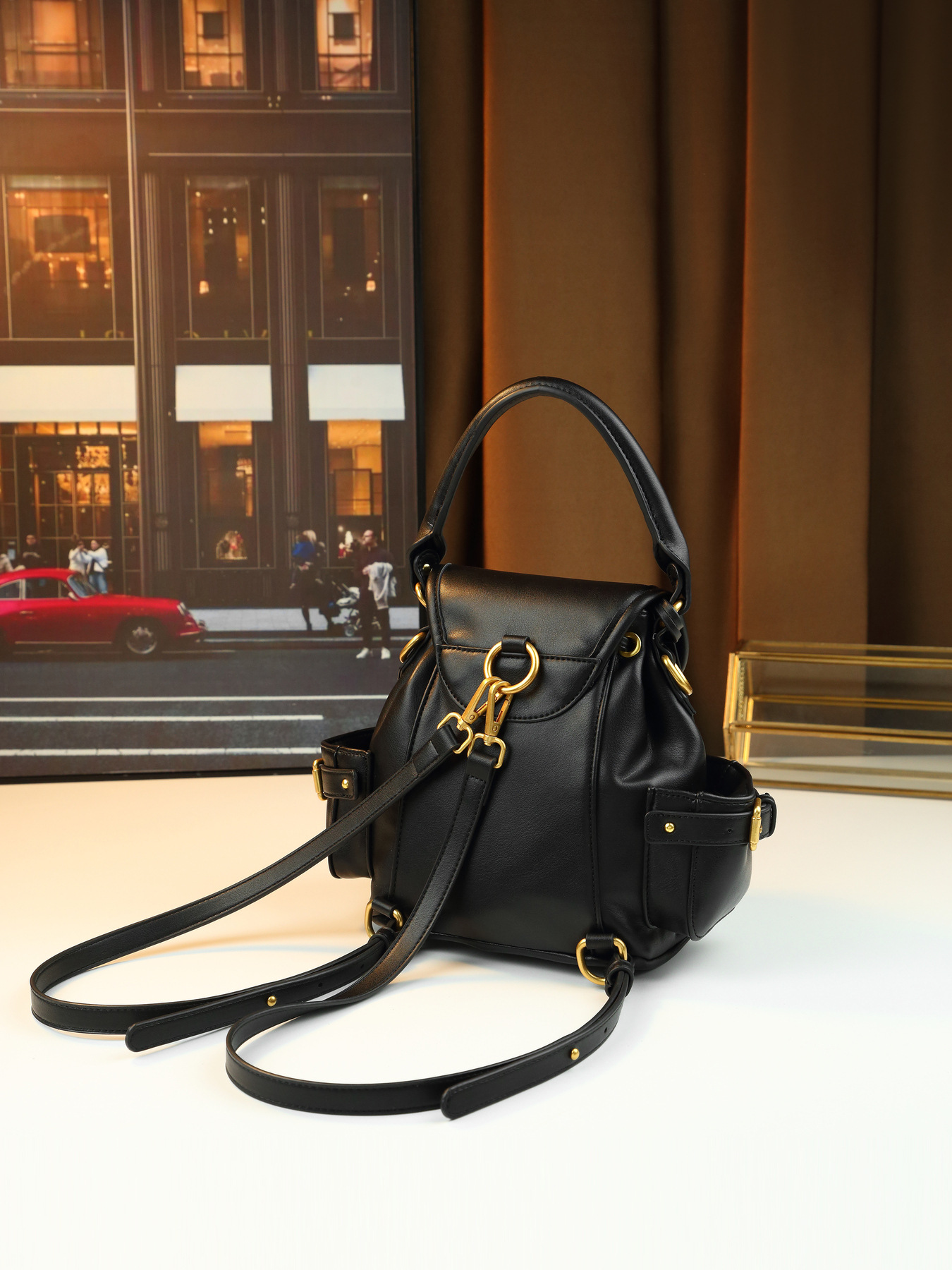 Borsa a mano retrò con lucchetto borchiato, media, multifunzionale, da donna, a tracolla, zaino da pendolare, in pelle PU con cerniera_voghion.com