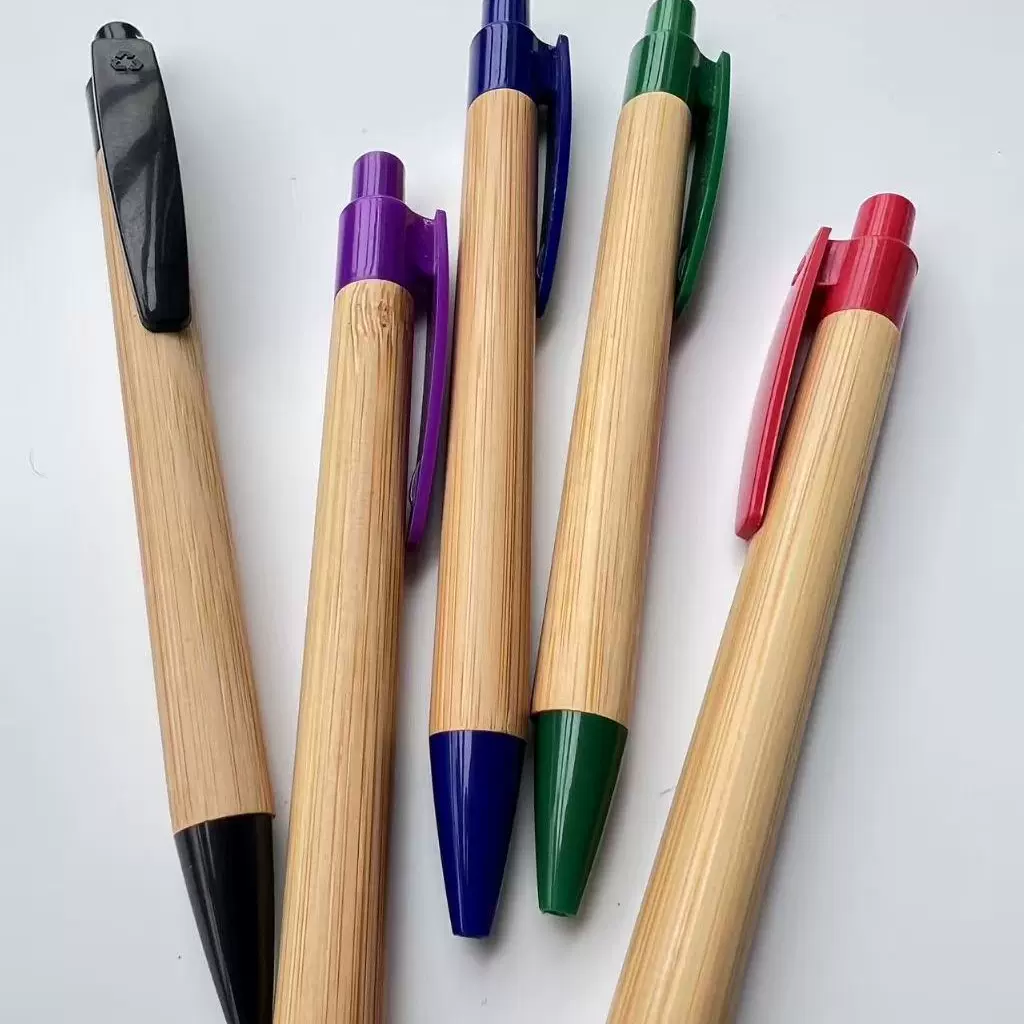 按动环保竹木圆珠笔 定制LOGO抱夹签字笔雷射刻字竹子笔 批发