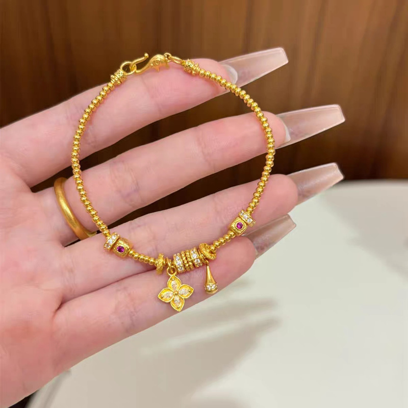 沙金饰品仿真金久不掉色四叶草水滴金珠手链女轻奢高级感手饰批发|undefined