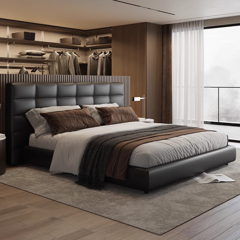 Cama de cuero italiana minimalista Lawrence, cama principal de alta gama, atmósfera moderna, simple y lujosa, cama de matrimonio doble. image 3