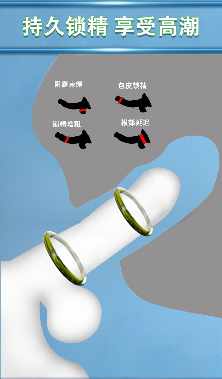 Silicone Male Locking Ring, Manual Control, Black Full Set, Couples-Friendly — detail image 5