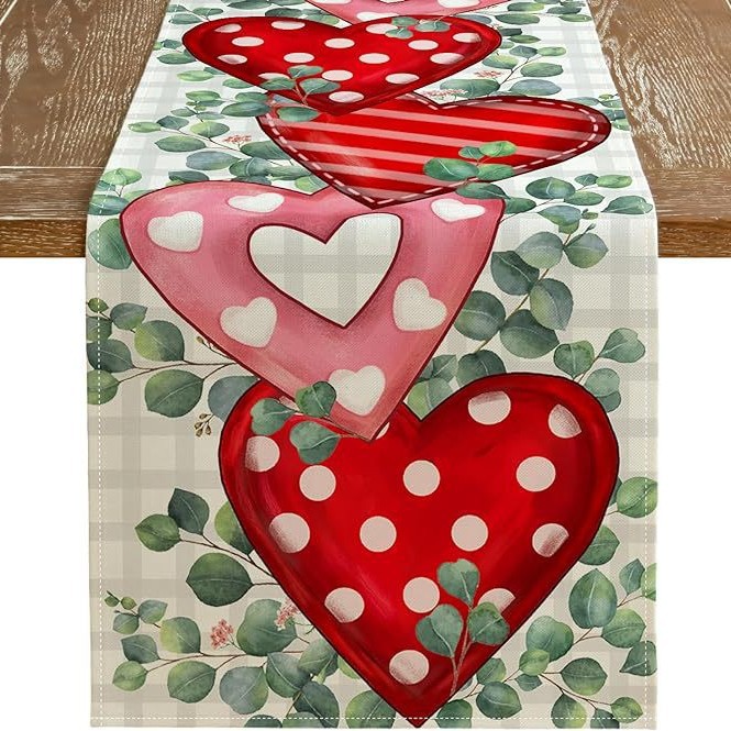 Caminos de mesa transfronterizos para el Día de San Valentín, decoración del hogar de Amazon, mantel de lino con estampado estilo nórdico para sala de estar y comedor