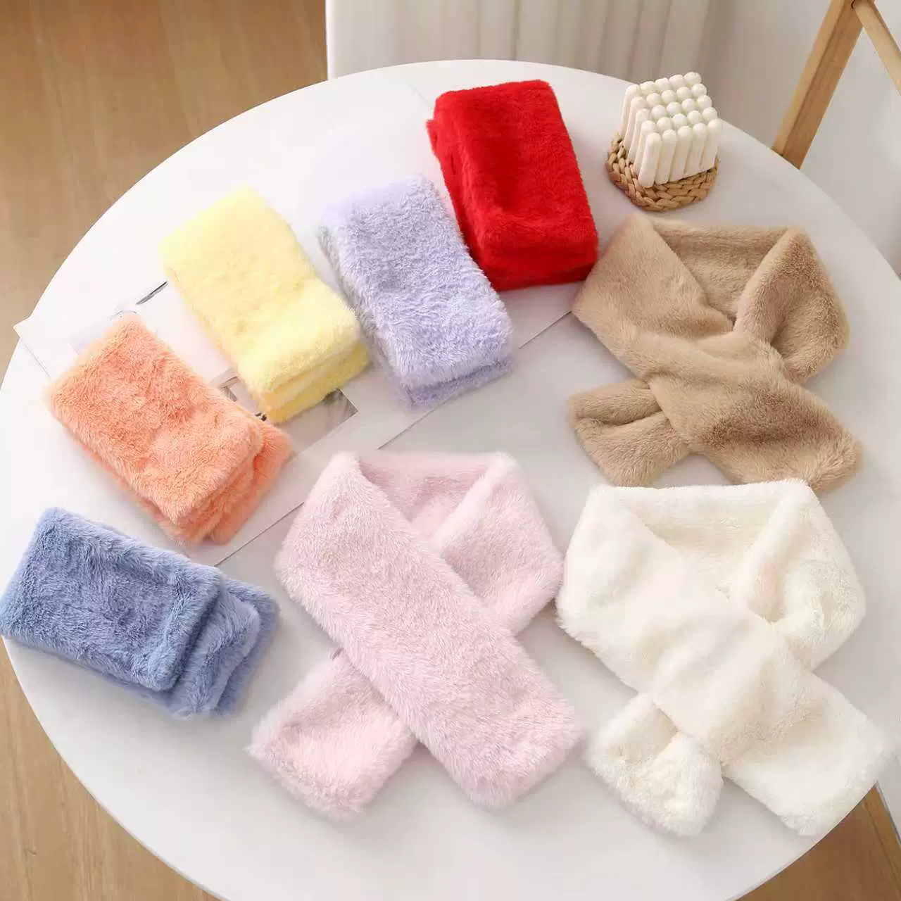 儿童新款秋冬保暖皮草围巾纯色仿羊绒毛毛小号围脖套头女款脖套