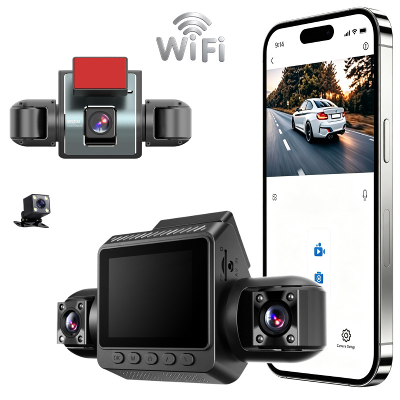 Four-way dashcam with front and rear dual recording plus four lenses for left and right blind spots, high-definition night vision and reversing camera