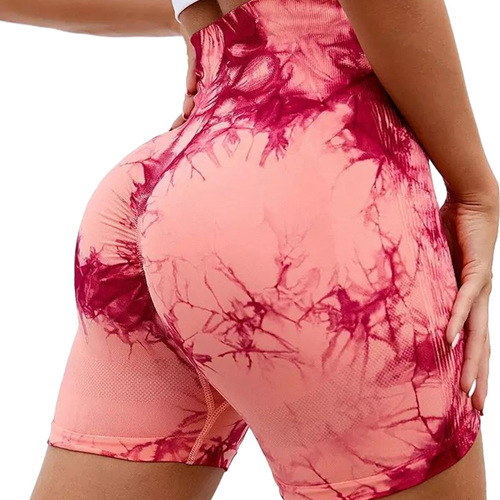 Summer European and American-style tie-dye three-quarter fitness pants for women: high-waisted, hip-enhancing, tight-fitting, ideal for workouts, running, and peach-shaped tummy-control yoga shorts.