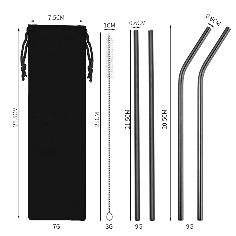 Traje de paja de acero inoxidable 304 especial transfronterizo de Amazon de color chapado en titanio tubo de bebida de metal café leche té paja